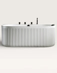 Front view of the Bellastone DORIA Back-to-Wall Bath with Faucet in white with black tap ware