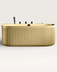 Front view of the Bellastone DORIA Spa Bath in caramel with black tap ware