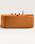 Front view of the Bellastone DORIA Back-to-Wall Bath with Faucet in orange with black tap ware