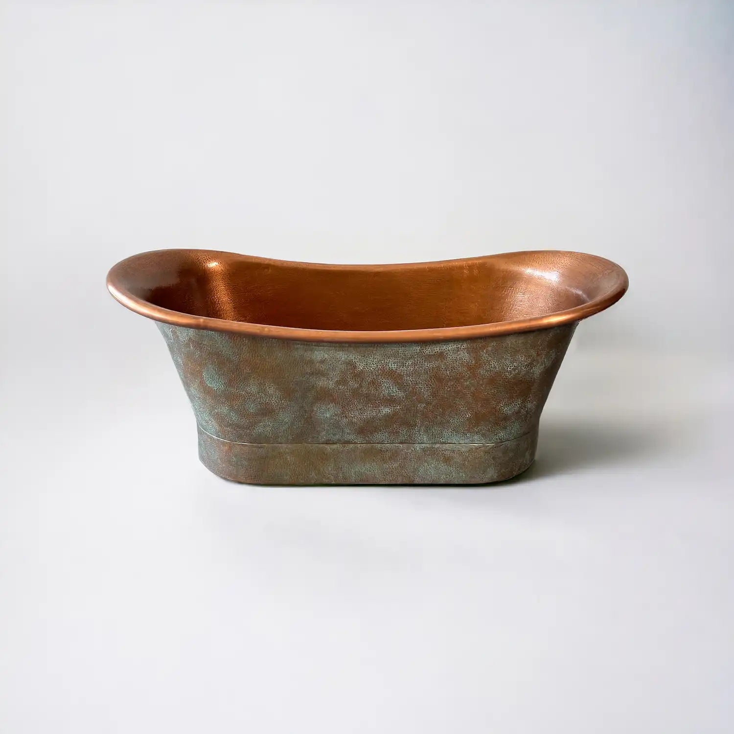 Antique Copper Bath in Hammered Vert-de-gris, upper side view