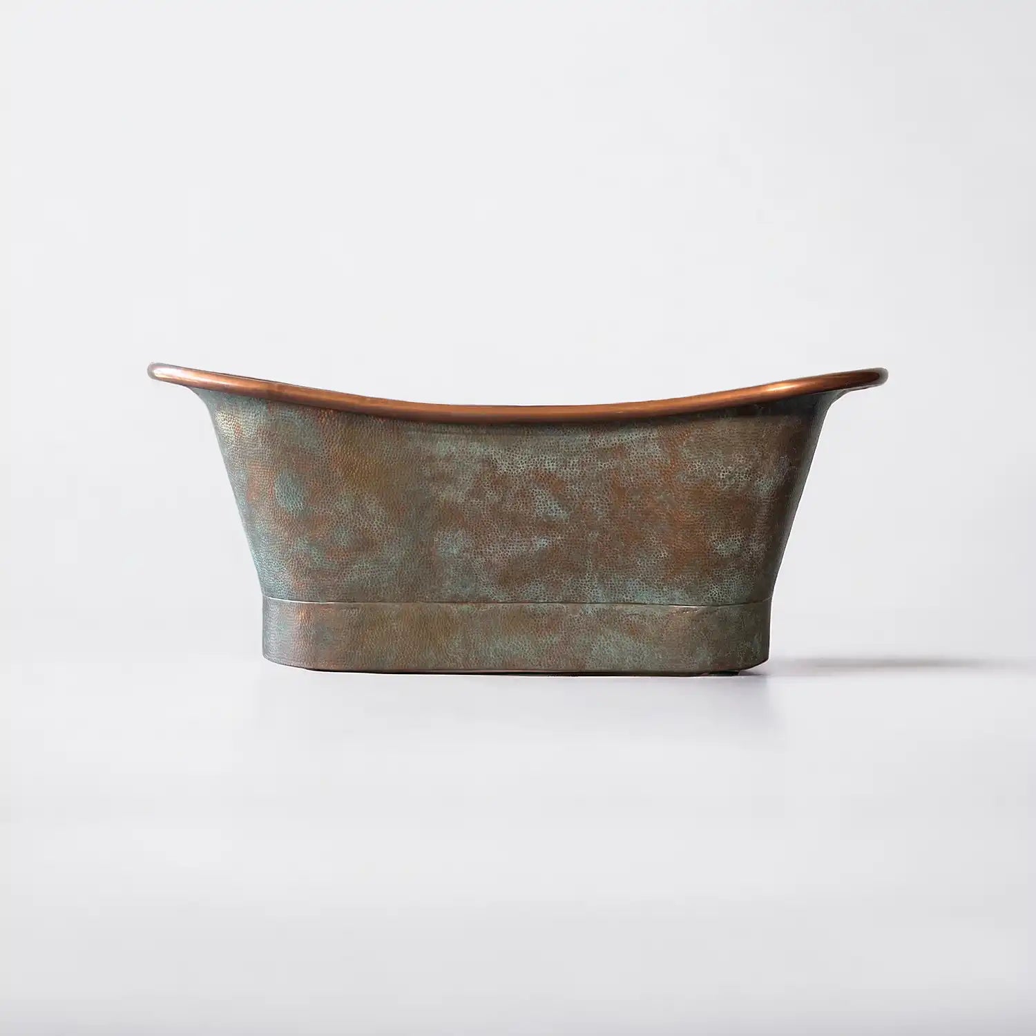 Antique Copper Bath in Hammered Vert-de-gris, side view