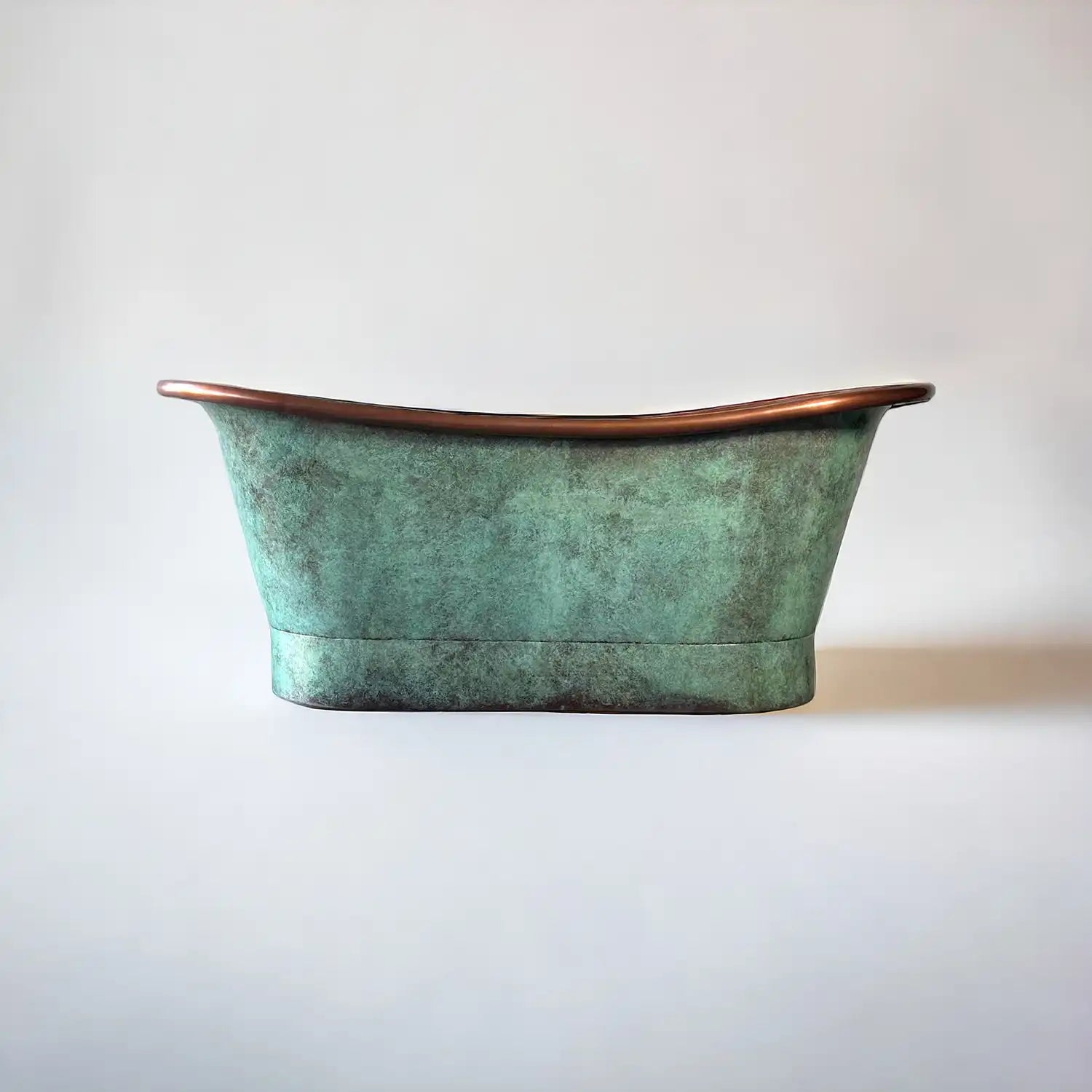 Antique Copper Bath in Vert-de-gris, side view
