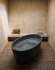 Hokusai 1800mm Freestanding Soaking Stone Composite Bathtub in Medium Grey Terrazzo
