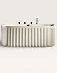 Front view of the Bellastone DORIA Back-to-Wall Bath with Faucet in cream with black tap ware