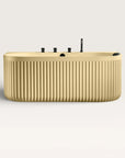 Front view of the Bellastone DORIA Back-to-Wall Bath with Faucet in caramel with black tap ware