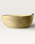 Front view of the Bellastone Soma freestanding bath in caramel with a black magnetic pillow