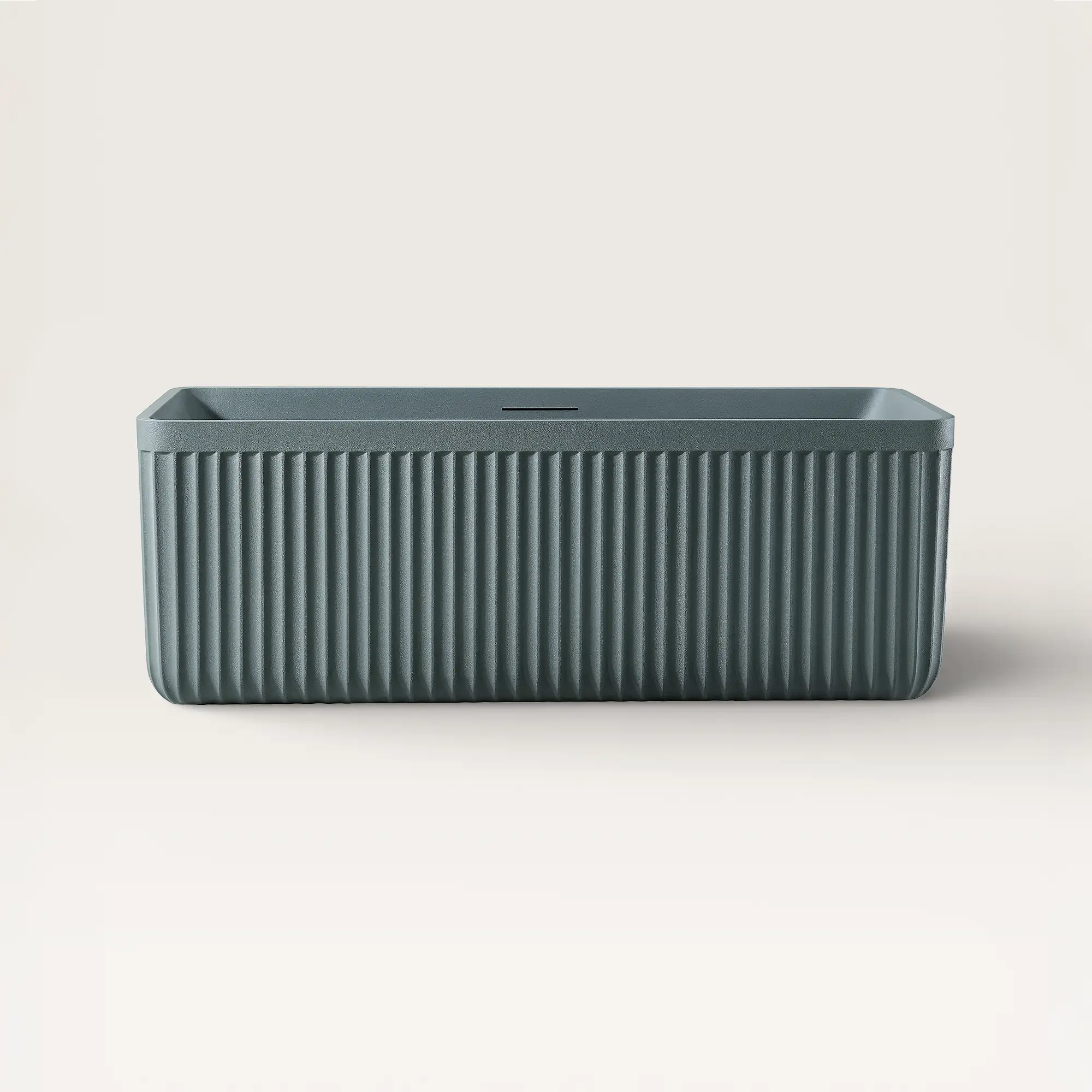Front view of the Bellastone KOLPA Back-to-Wall Bath in blue-grey
