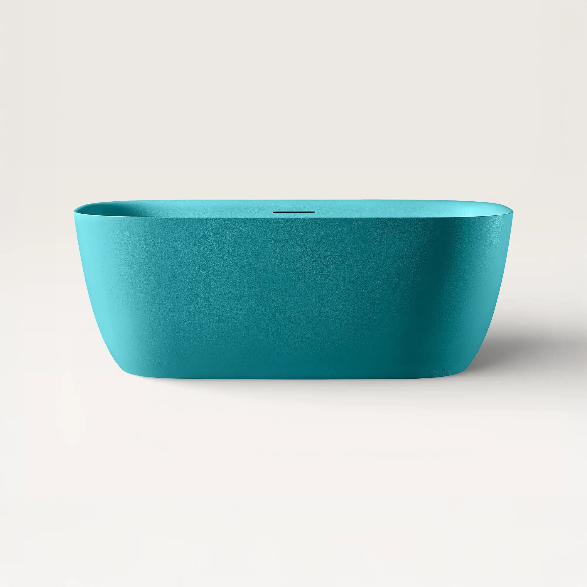Front view of the Bellastone Linea freestanding bath in celadon blue