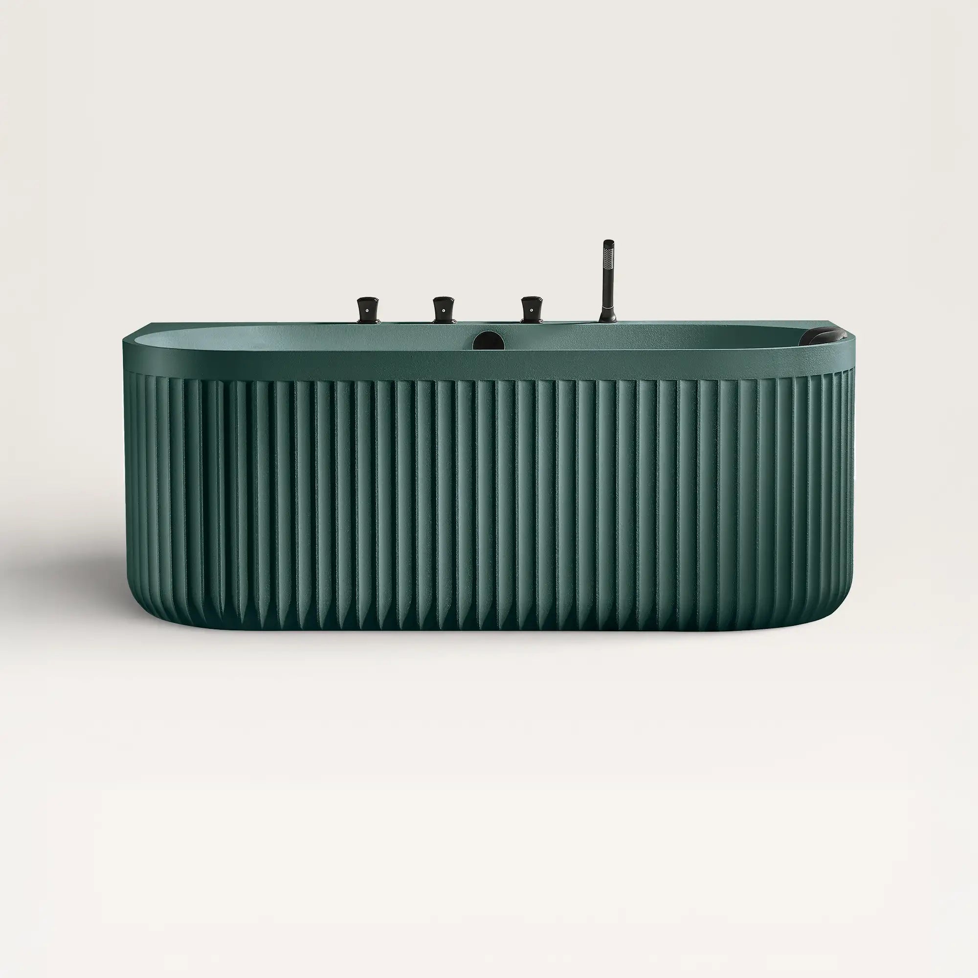 Front view of the Bellastone DORIA Back-to-Wall Bath with Faucet in green with black tap ware