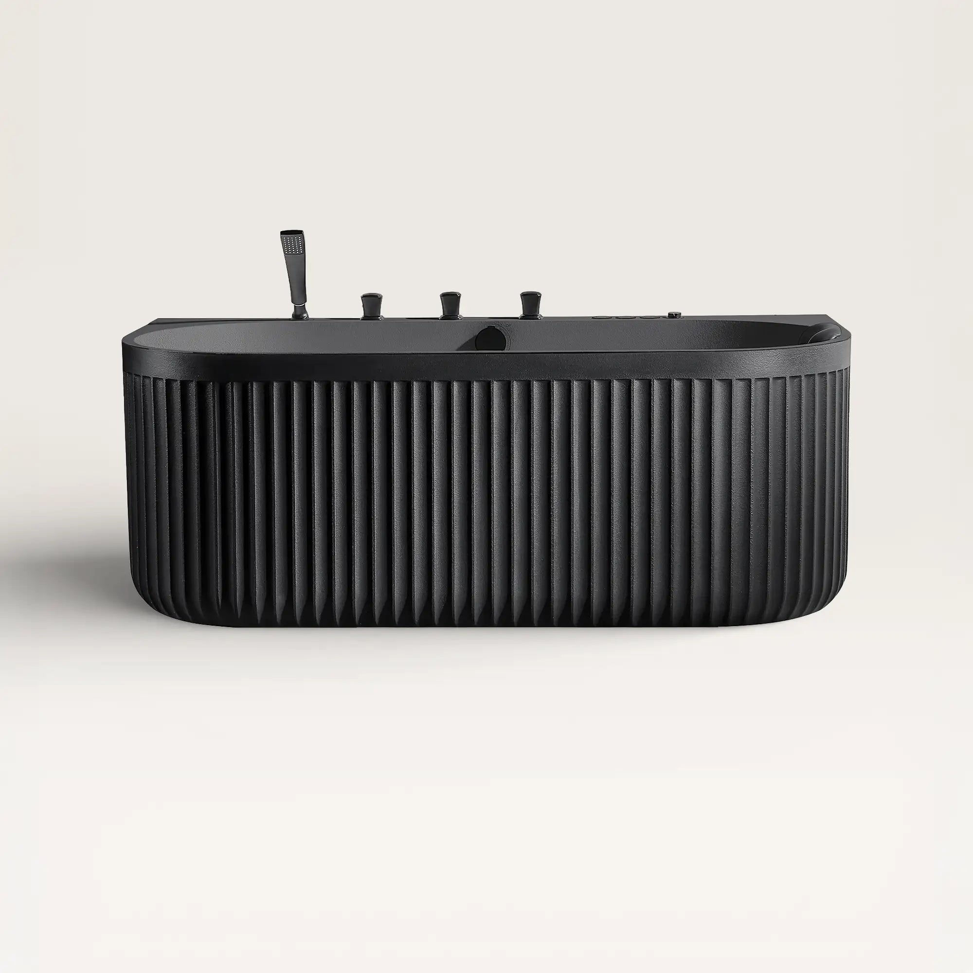 Front view of the Bellastone DORIA Spa Bath in black with black tap ware