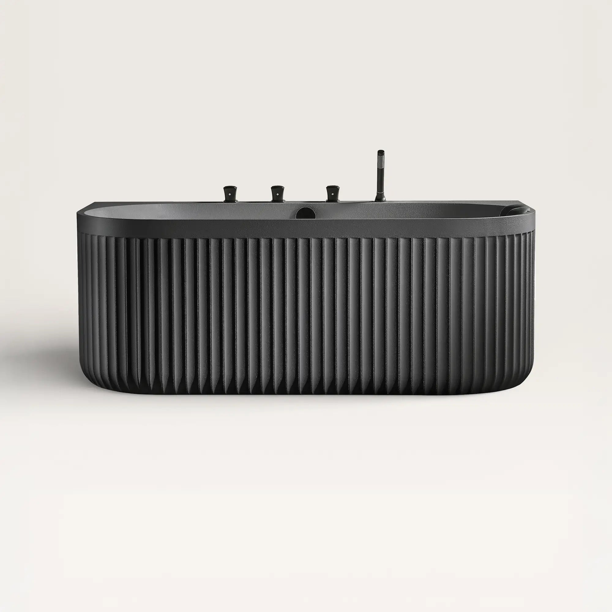 Front view of the Bellastone DORIA Back-to-Wall Bath with Faucet in black with black tap ware
