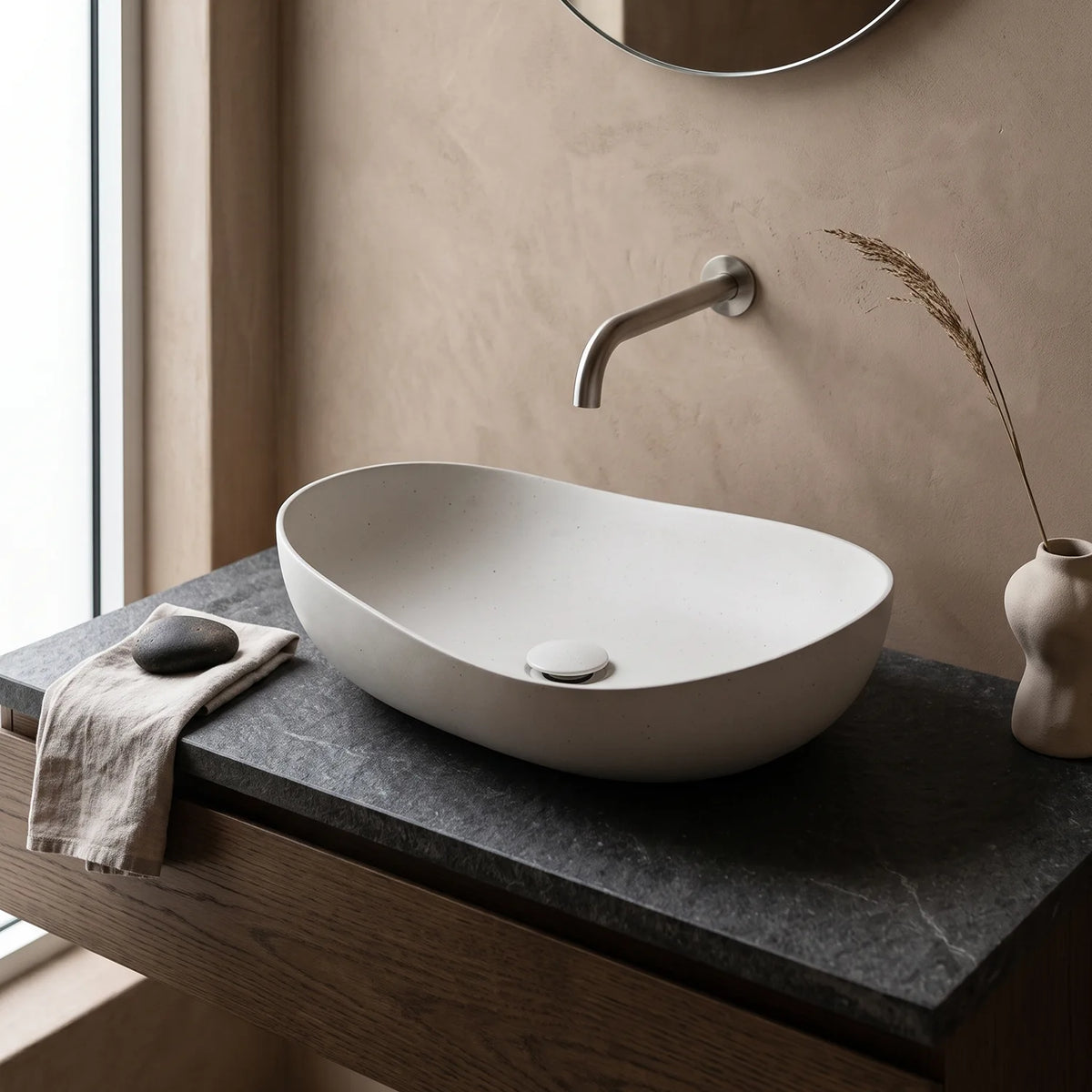 Stone composite Brancusi basin in white