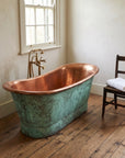 Antique Copper Bath in Vert-de-gris, side view interior house