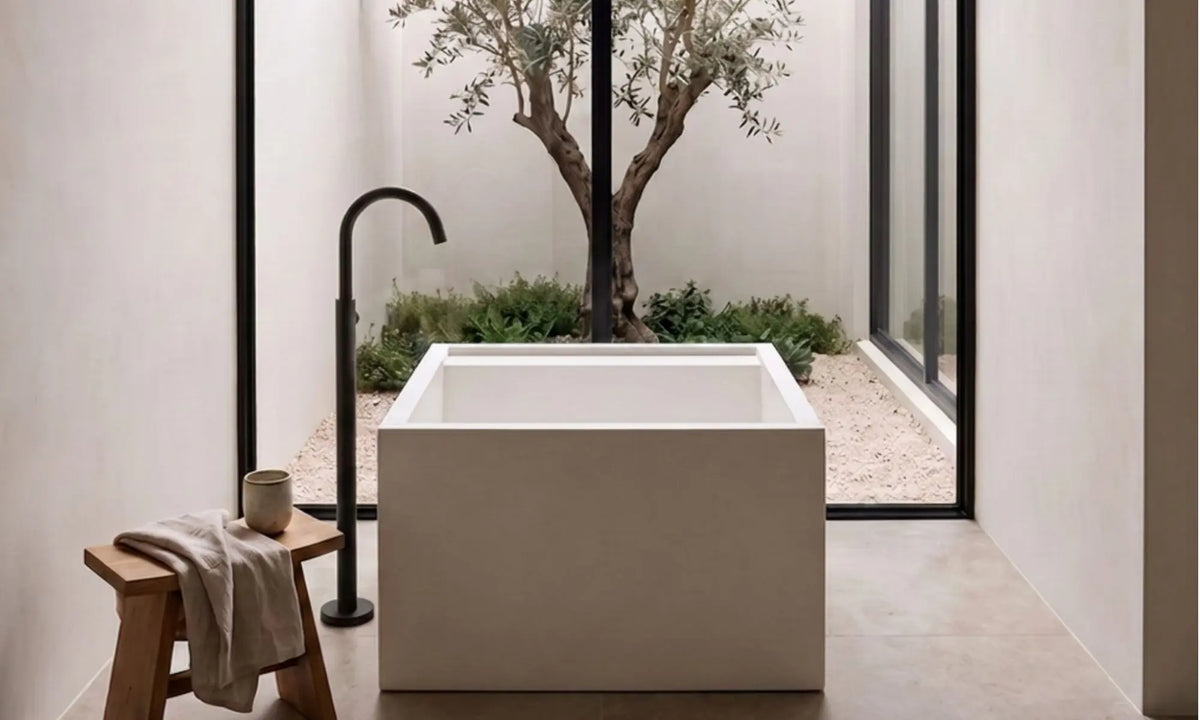Japanese Freestanding Stone Composite Soaking Bath in White