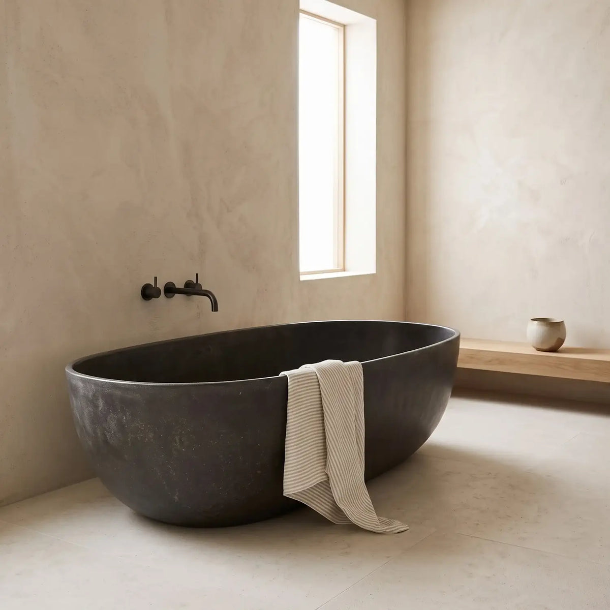 Messina 1700mm Freestanding Stone Composite Bathtub in Dark Grey Terrazzo