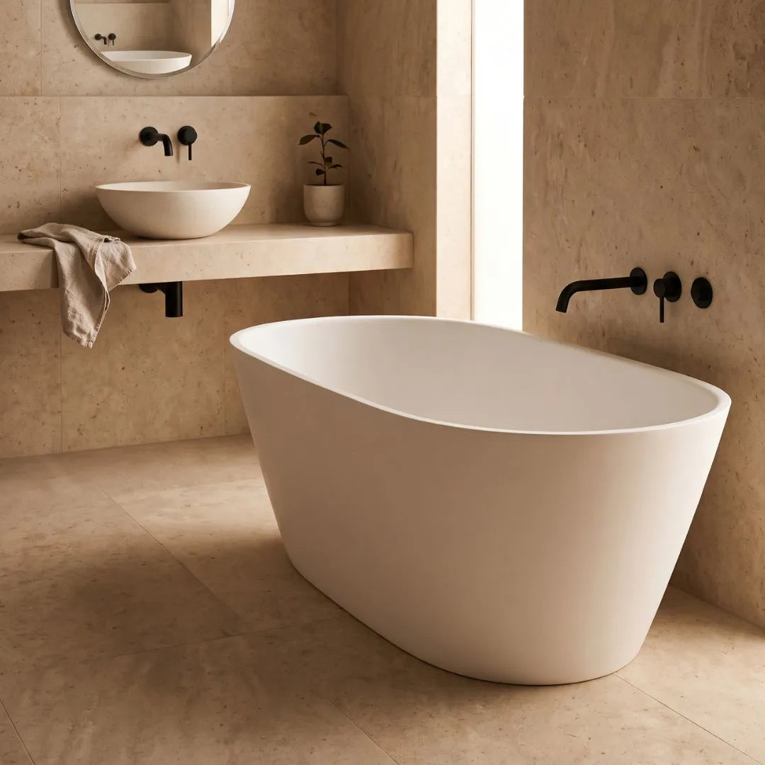 Mondrian stone composite bath in white