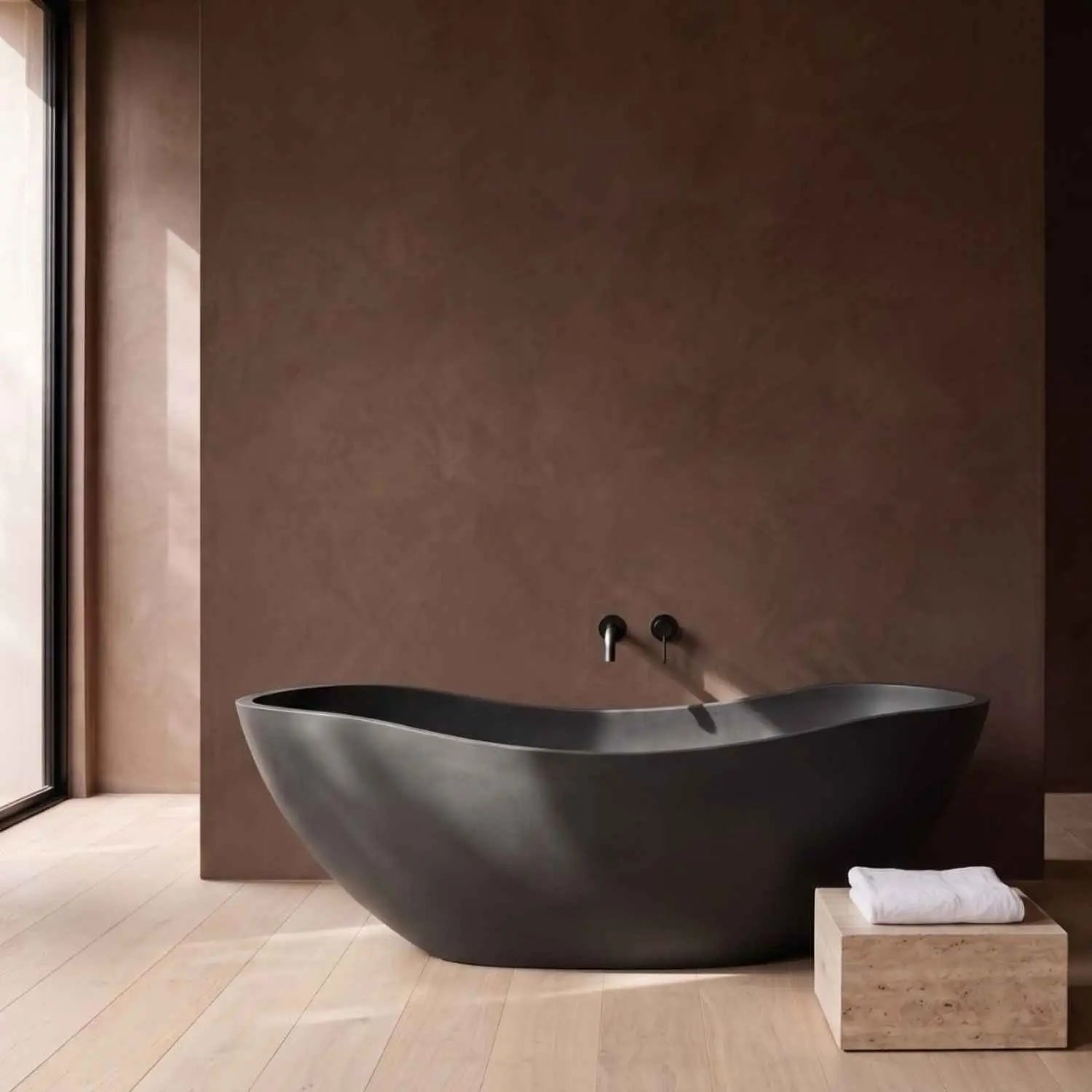 Matte Black Solid Colour Freestanding Stone Composite Bath - Dali Collection